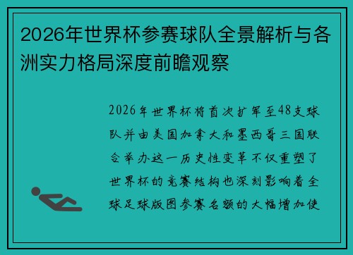 2026年世界杯参赛球队全景解析与各洲实力格局深度前瞻观察